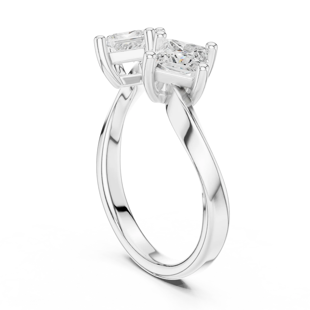 14K White Gold Toi et Moi Dual Princess-Cut Diamond Ring