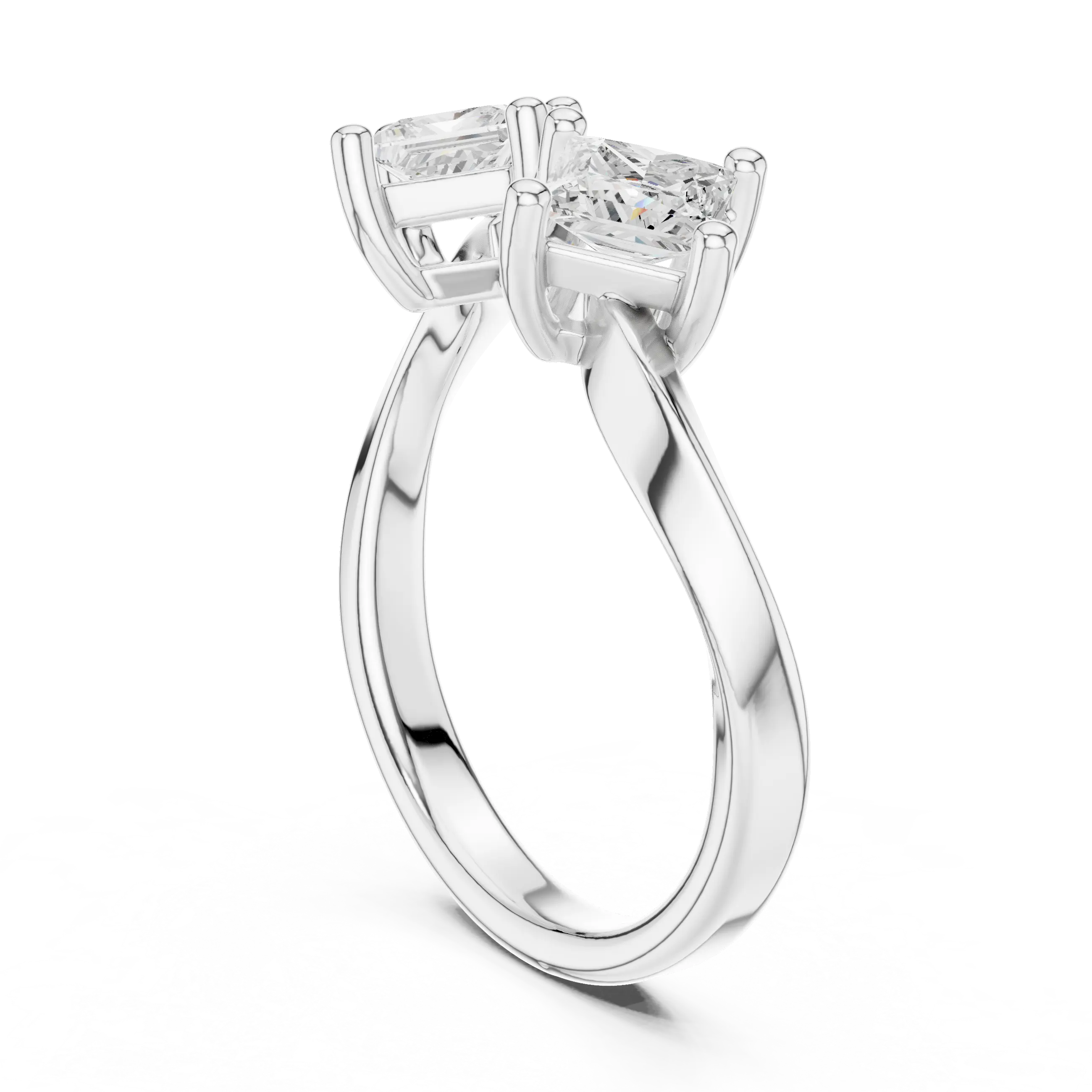 14K White Gold Toi et Moi Dual Princess-Cut Diamond Ring