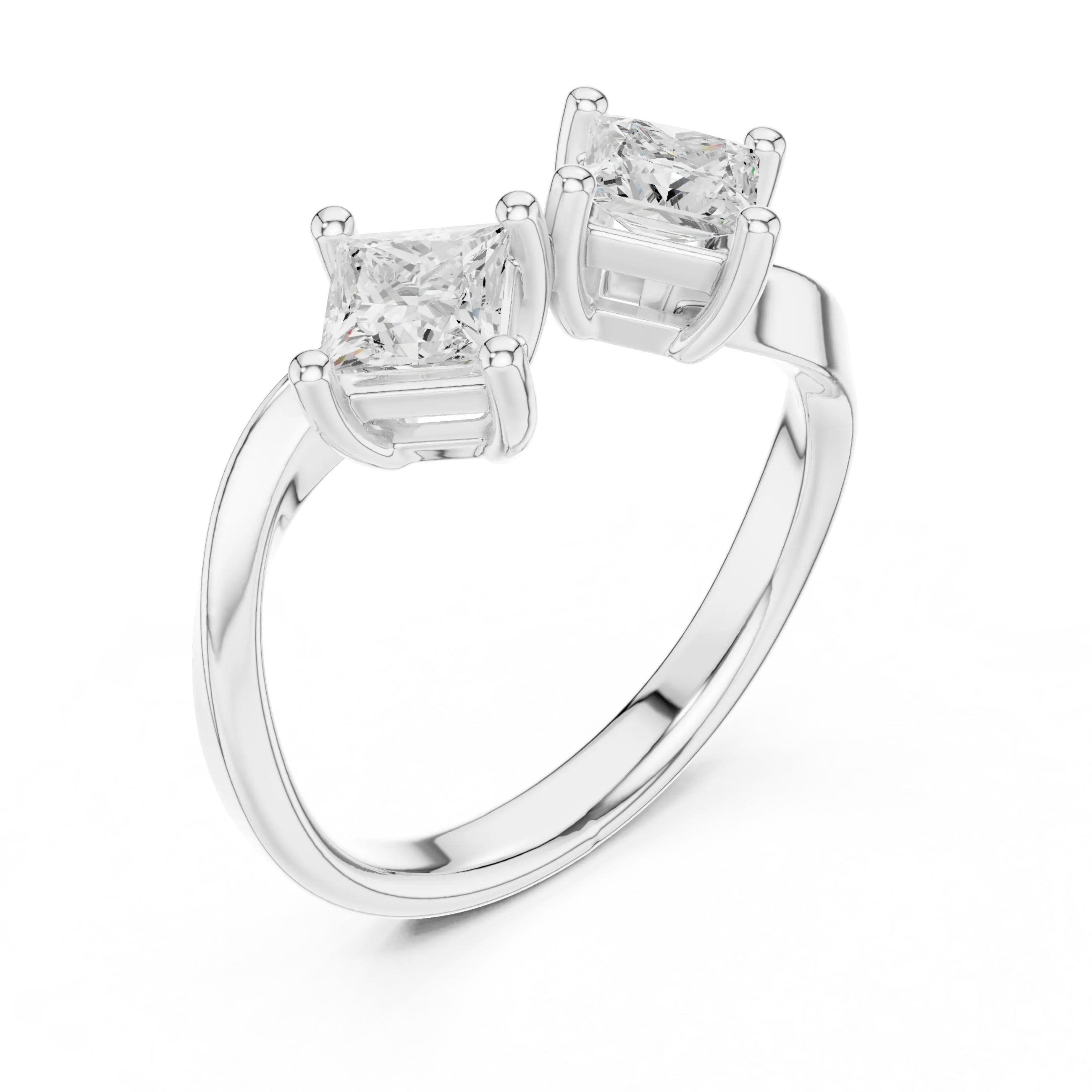 14K White Gold Toi et Moi Dual Princess-Cut Diamond Ring