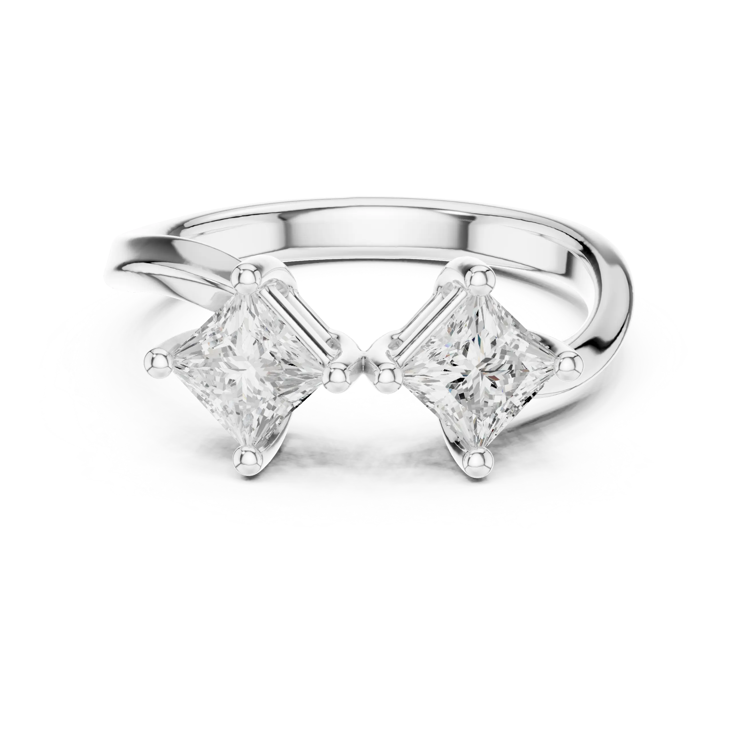 14K White Gold Toi et Moi Dual Princess-Cut Diamond Ring