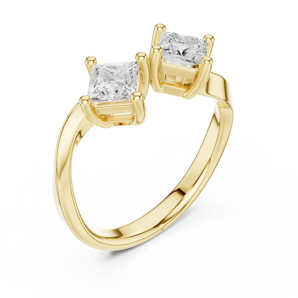 14K White Gold Toi et Moi Dual Princess-Cut Diamond Ring