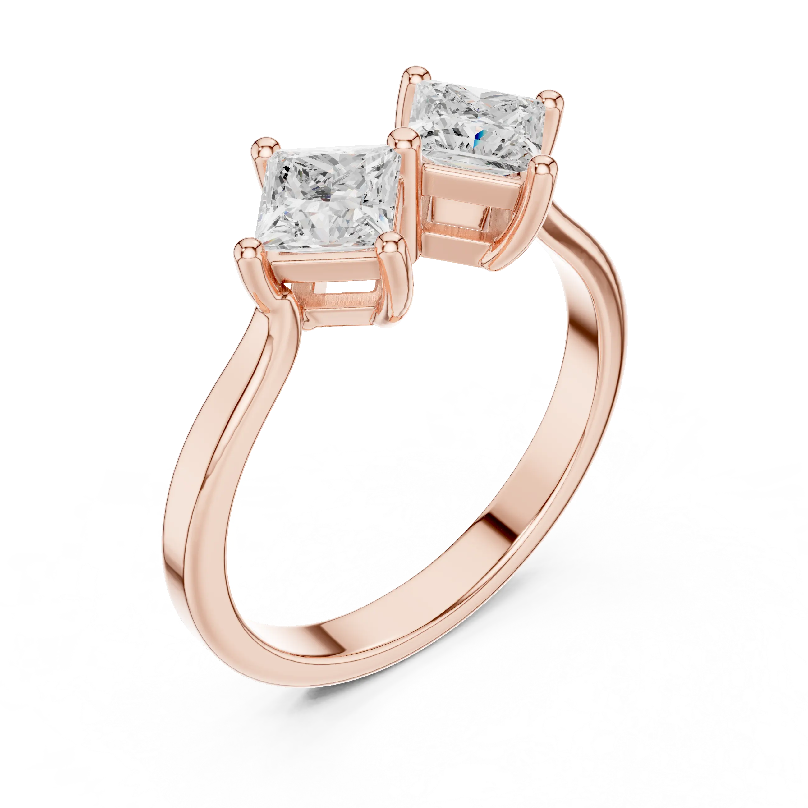 18K Rose Gold Toi et Moi Dual Princess-Cut Diamond Ring