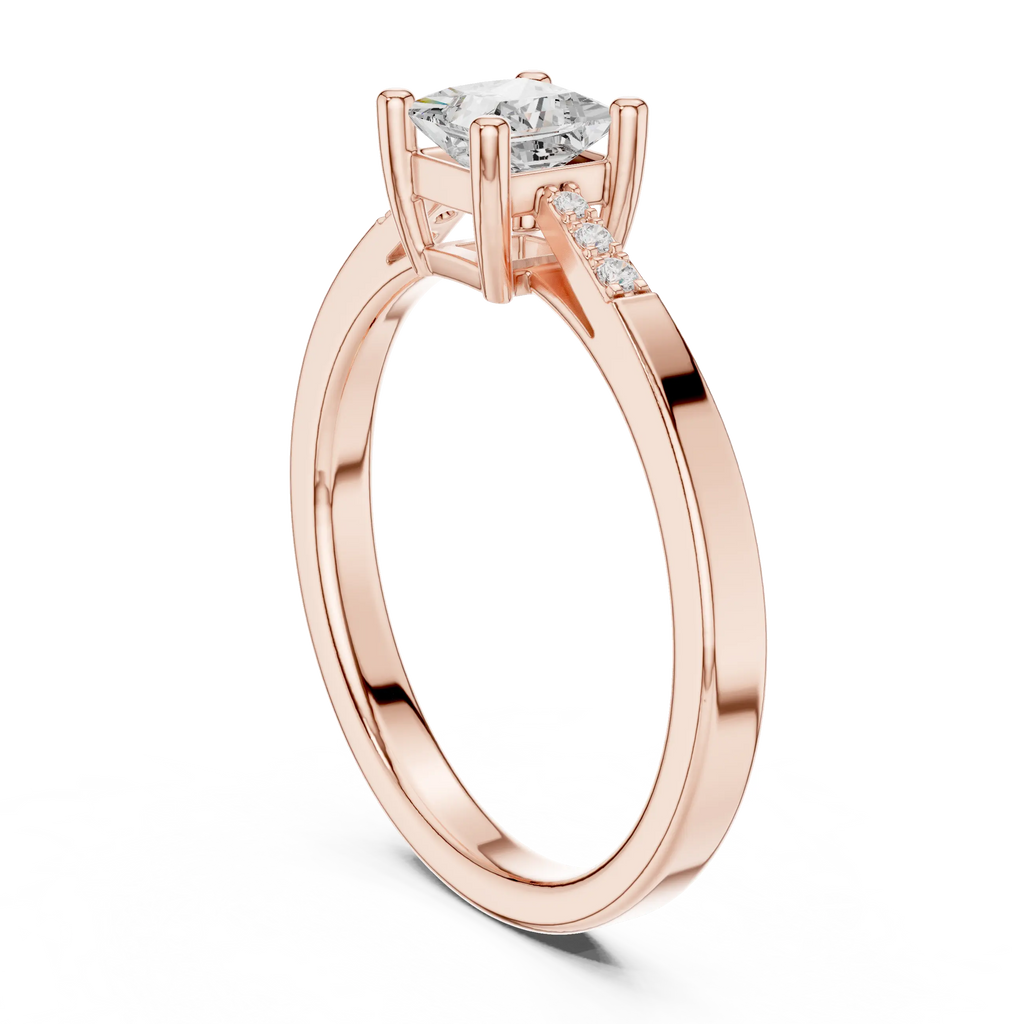 14K Yellow Gold Princess-Cut Tapered Pavé Accent Diamond Engagement Ring