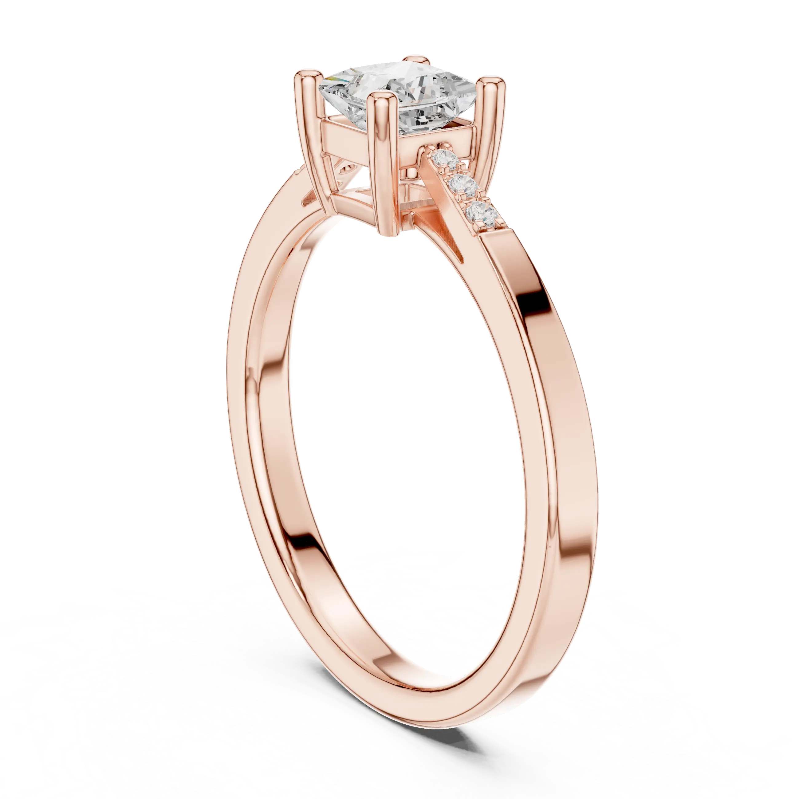 14K Yellow Gold Princess-Cut Tapered Pavé Accent Diamond Engagement Ring