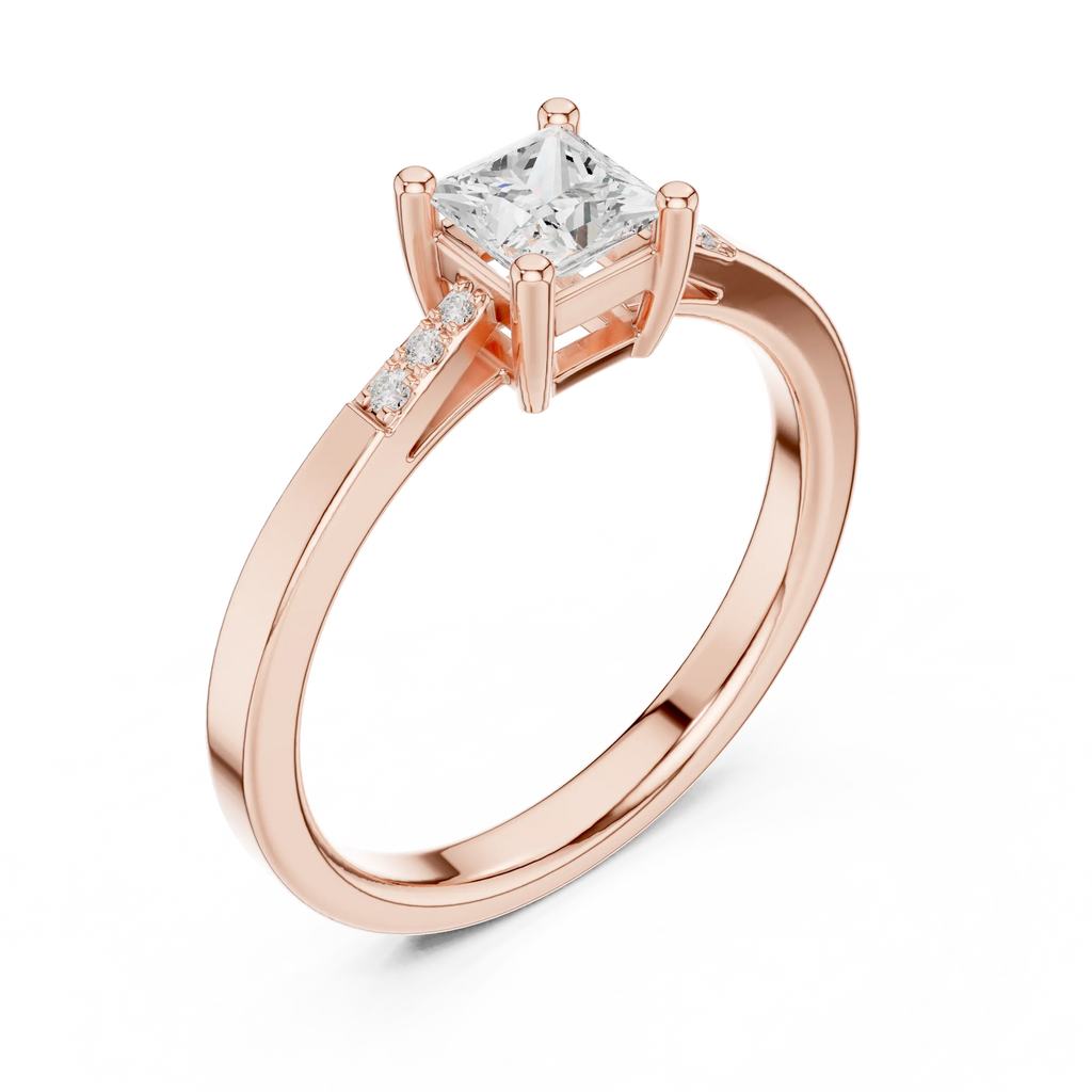 14K Yellow Gold Princess-Cut Tapered Pavé Accent Diamond Engagement Ring