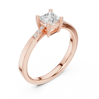 14K Yellow Gold Princess-Cut Tapered Pavé Accent Diamond Engagement Ring