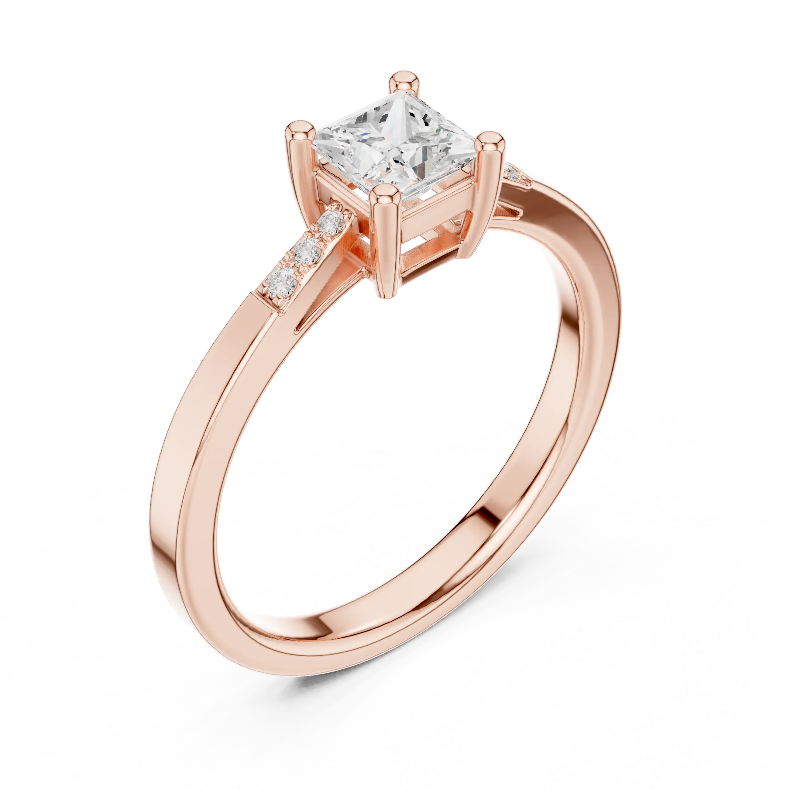 14K Yellow Gold Princess-Cut Tapered Pavé Accent Diamond Engagement Ring