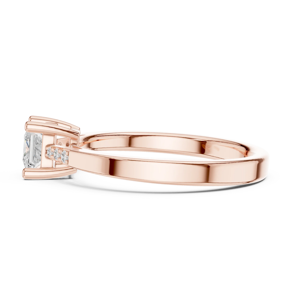 14K Yellow Gold Princess-Cut Tapered Pavé Accent Diamond Engagement Ring