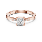 14K Yellow Gold Princess-Cut Tapered Pavé Accent Diamond Engagement Ring