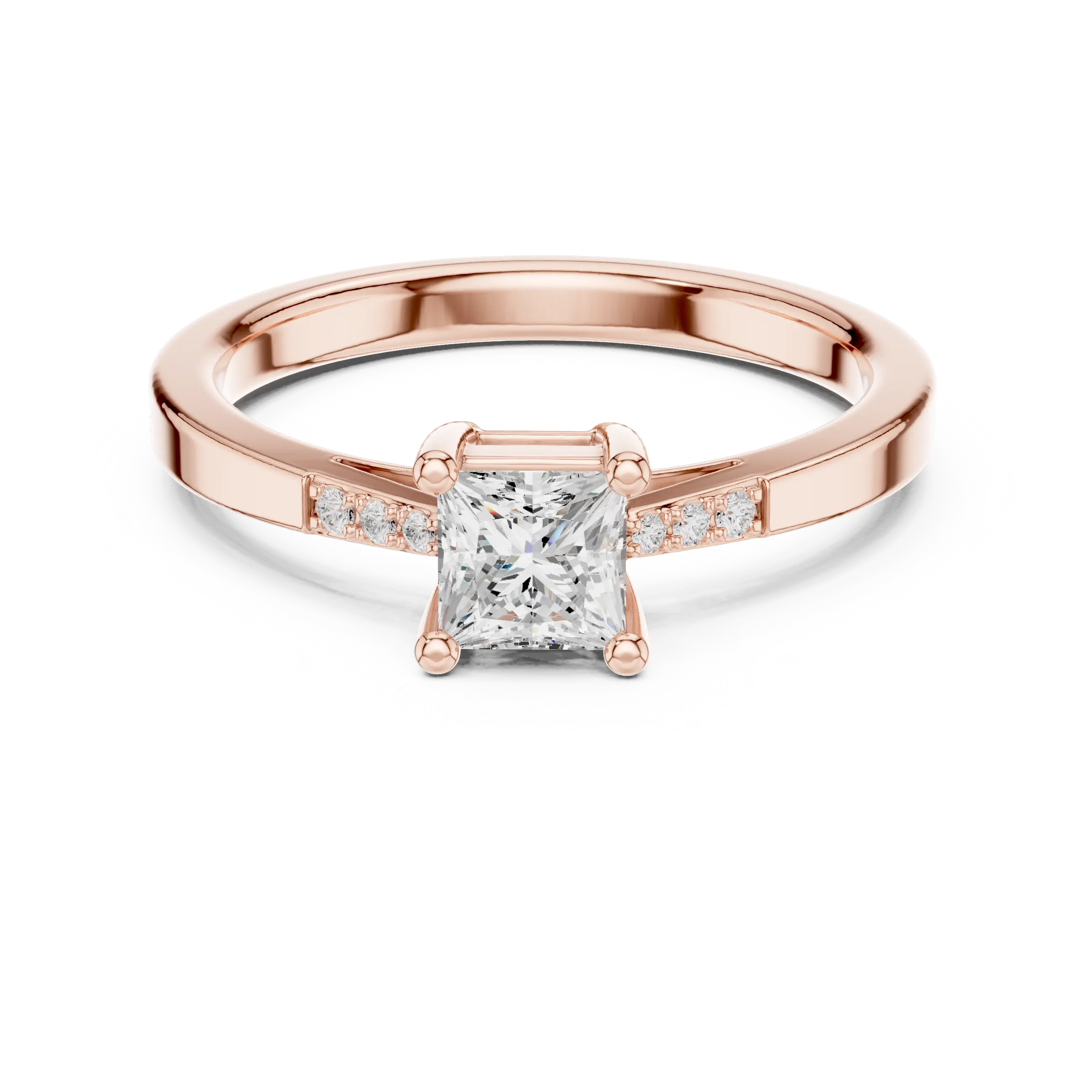 14K Yellow Gold Princess-Cut Tapered Pavé Accent Diamond Engagement Ring