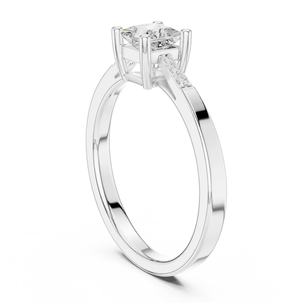14K Yellow Gold Princess-Cut Tapered Pavé Accent Diamond Engagement Ring