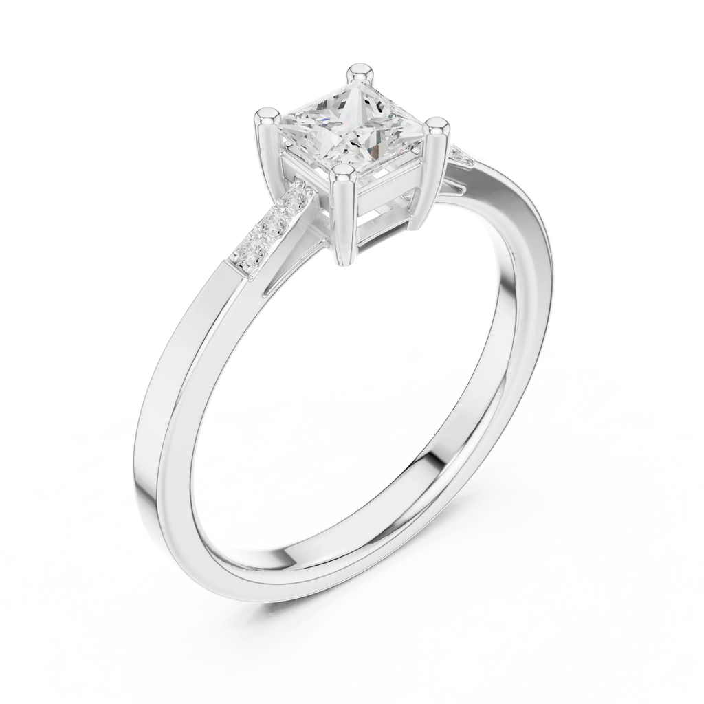 14K Yellow Gold Princess-Cut Tapered Pavé Accent Diamond Engagement Ring