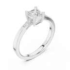 14K Yellow Gold Princess-Cut Tapered Pavé Accent Diamond Engagement Ring
