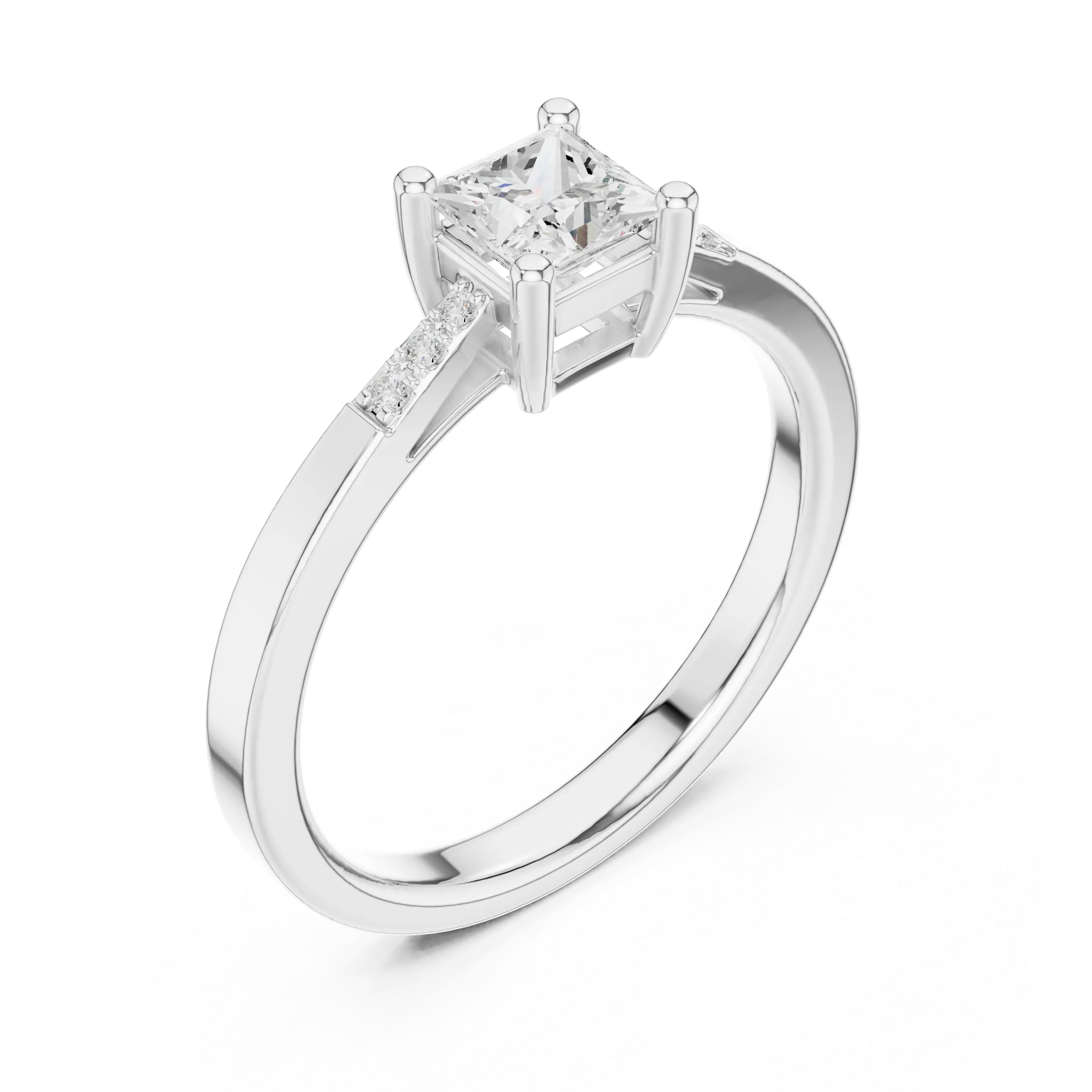 14K Yellow Gold Princess-Cut Tapered Pavé Accent Diamond Engagement Ring