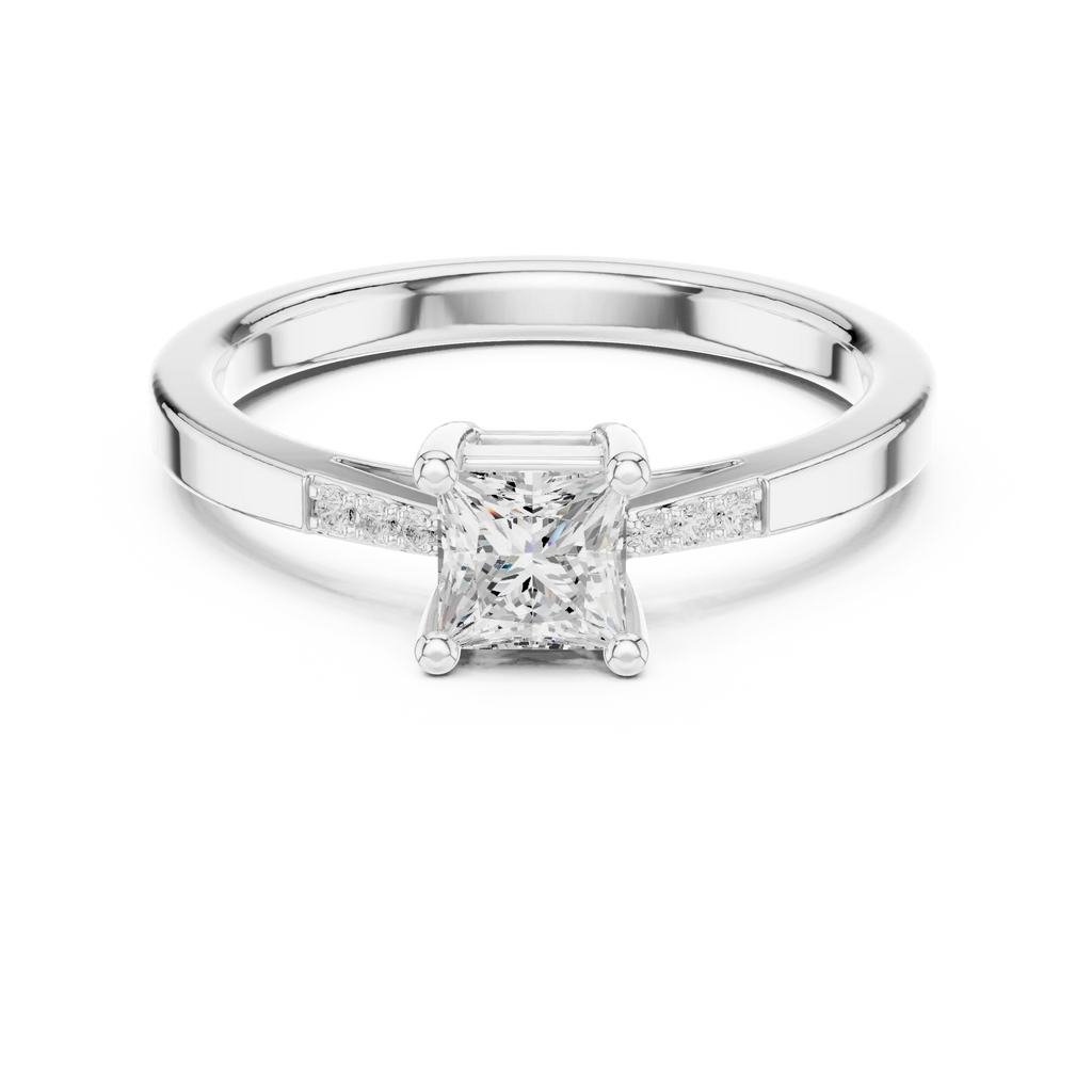 14K Yellow Gold Princess-Cut Tapered Pavé Accent Diamond Engagement Ring