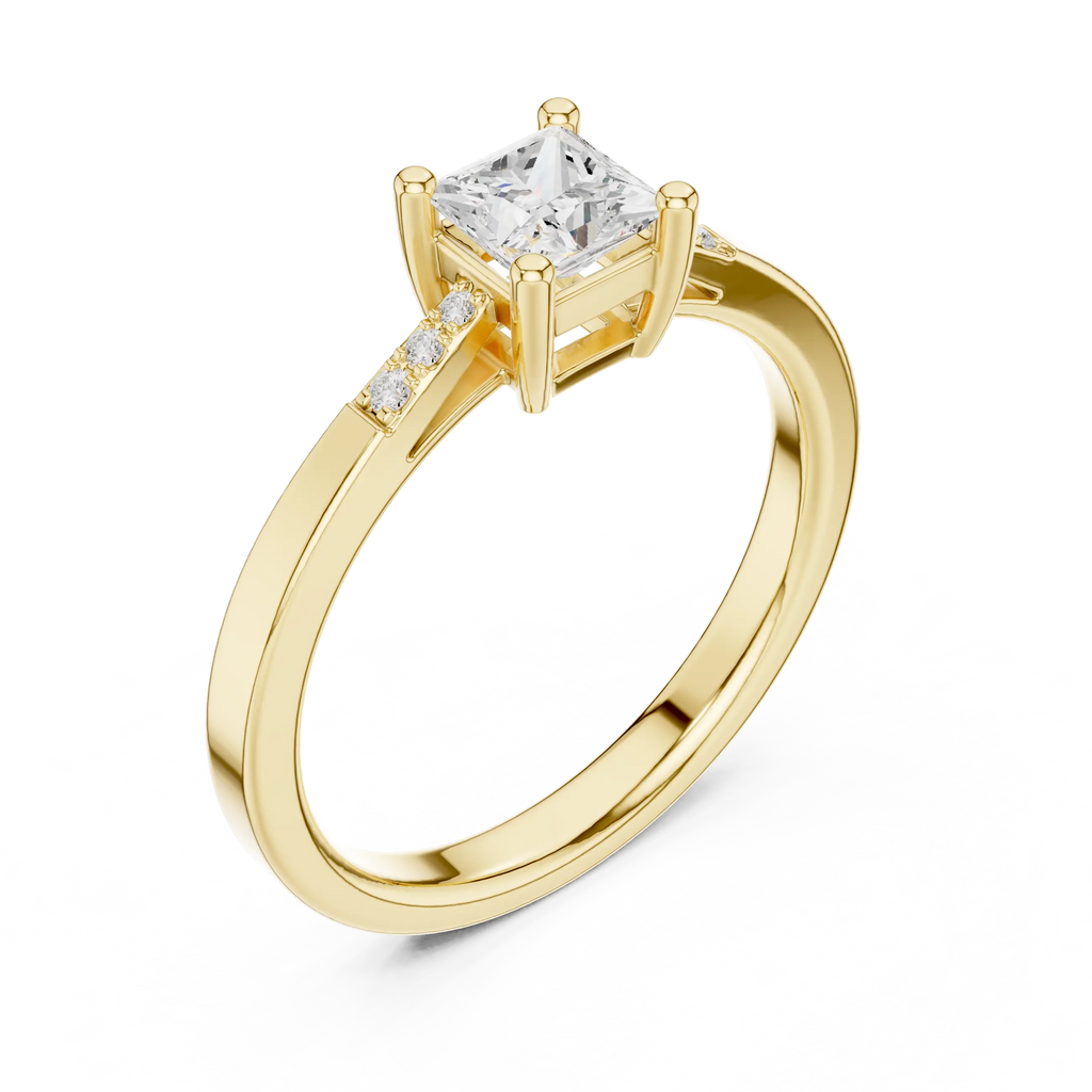 14K Yellow Gold Princess-Cut Tapered Pavé Accent Diamond Engagement Ring