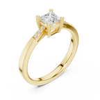 14K Yellow Gold Princess-Cut Tapered Pavé Accent Diamond Engagement Ring