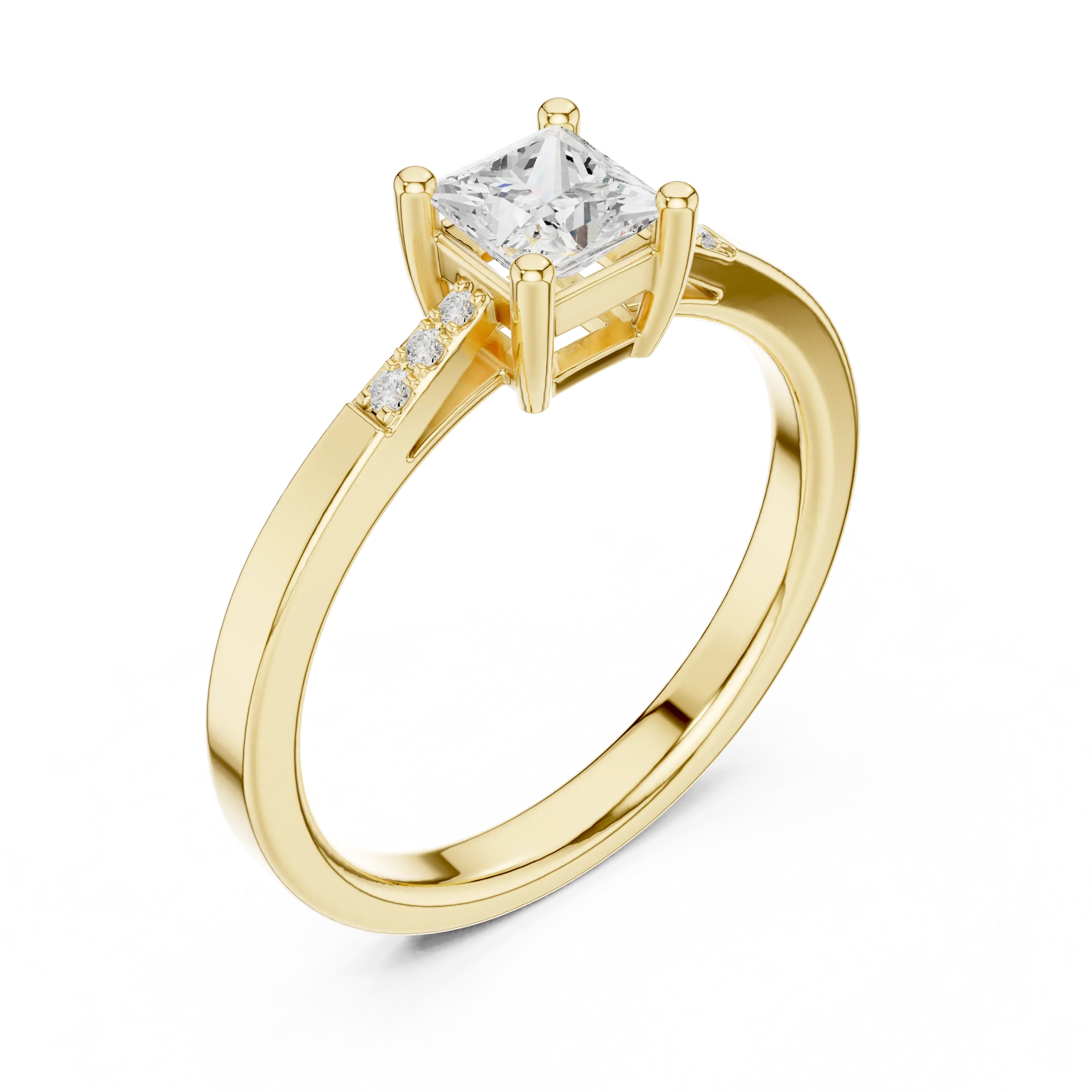 14K Yellow Gold Princess-Cut Tapered Pavé Accent Diamond Engagement Ring