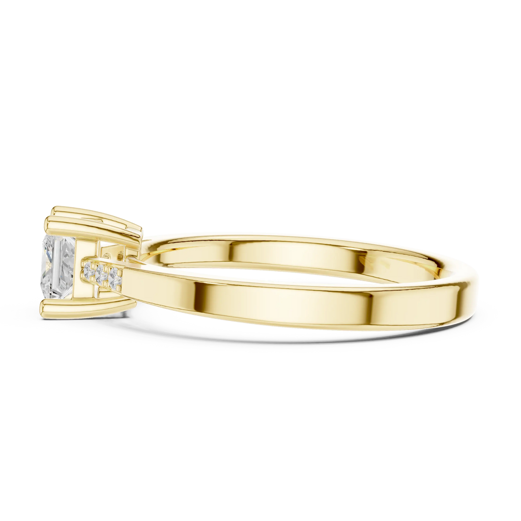 14K Yellow Gold Princess-Cut Tapered Pavé Accent Diamond Engagement Ring