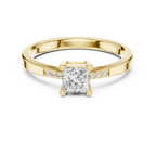 14K Yellow Gold Princess-Cut Tapered Pavé Accent Diamond Engagement Ring
