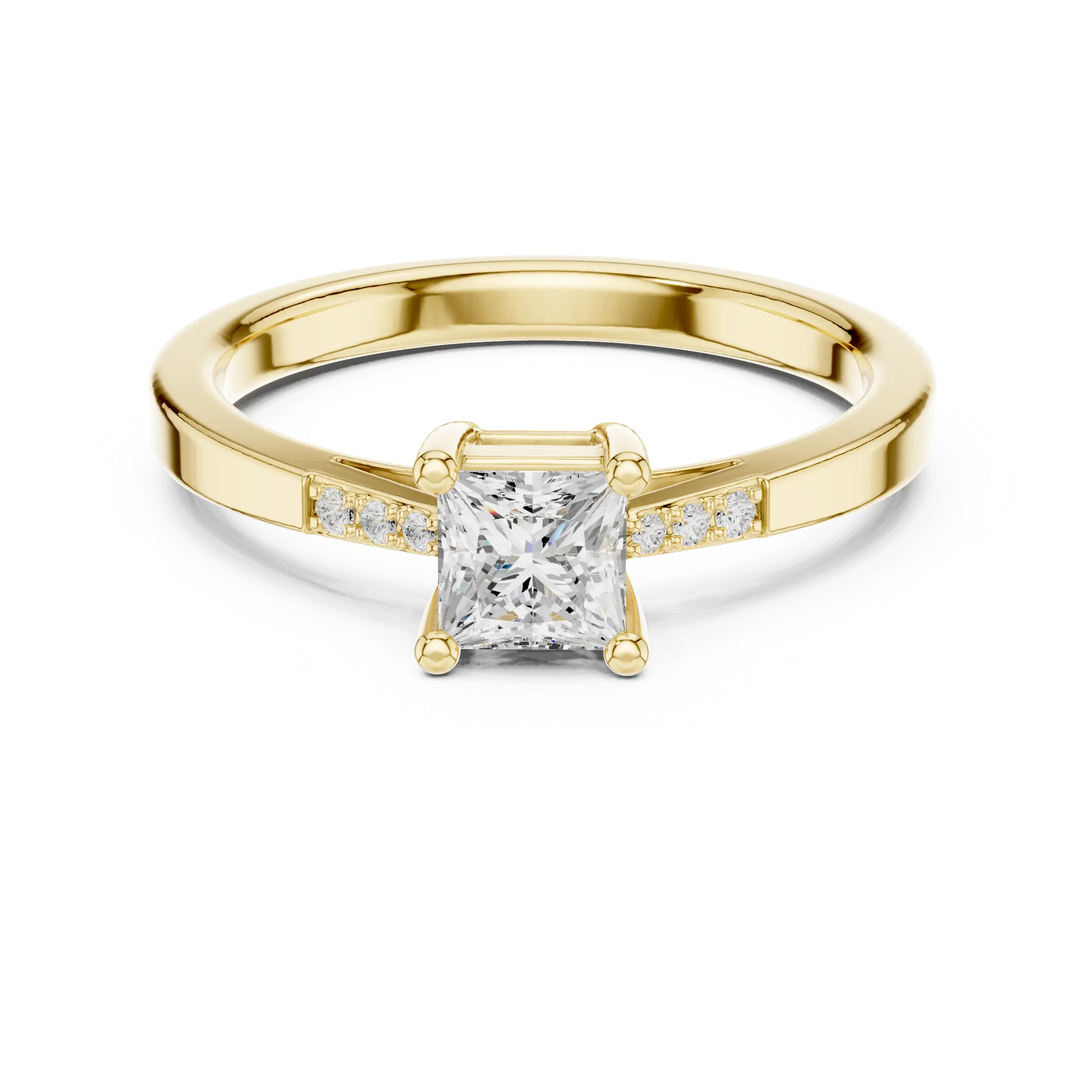 14K Yellow Gold Princess-Cut Tapered Pavé Accent Diamond Engagement Ring