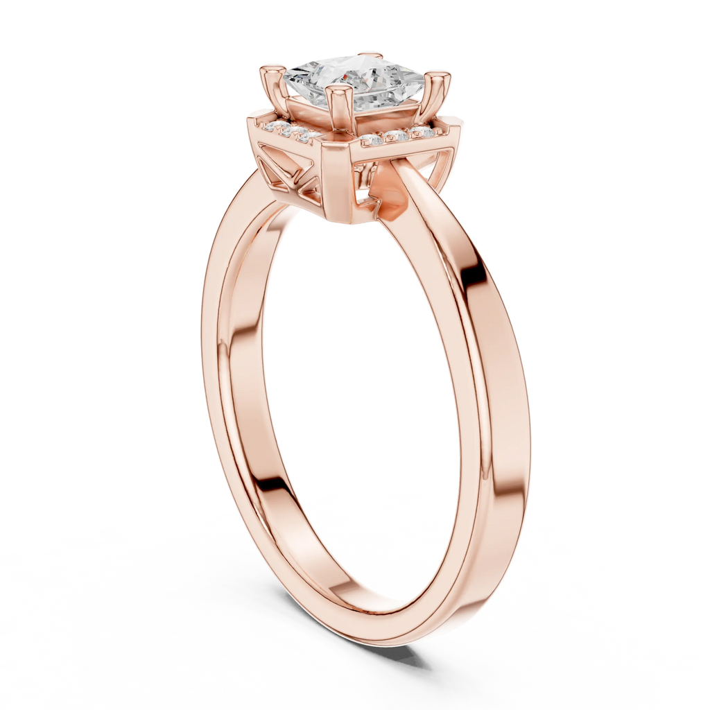10K Rose Gold Princess-Cut Square Halo Diamond Ring