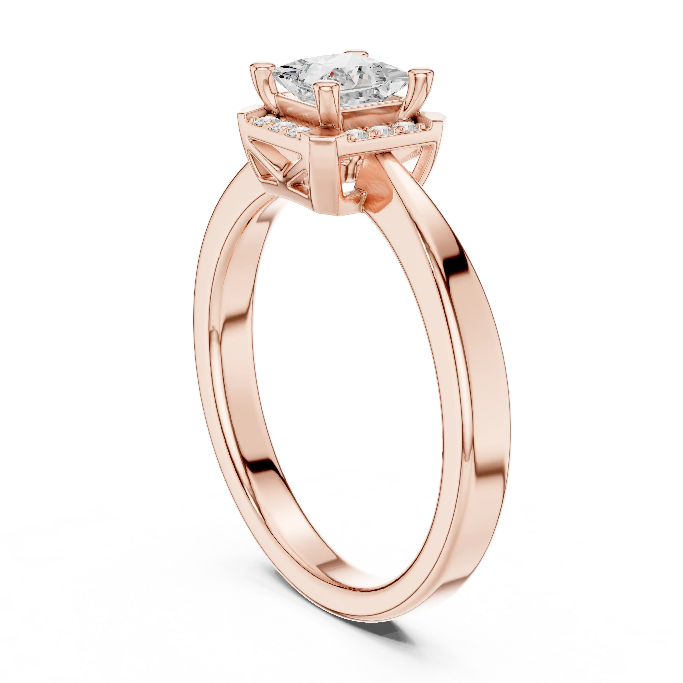 10K Rose Gold Princess-Cut Square Halo Diamond Ring