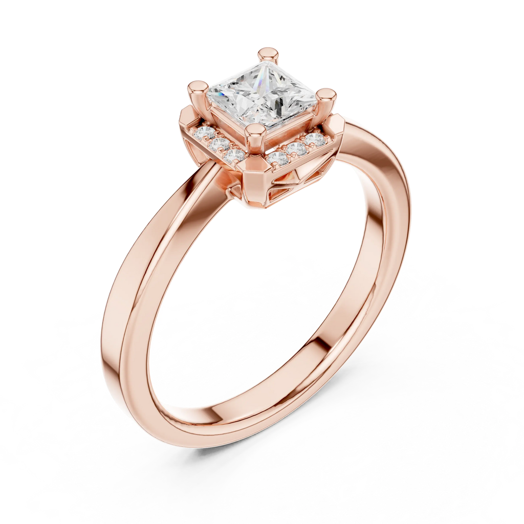 10K Rose Gold Princess-Cut Square Halo Diamond Ring