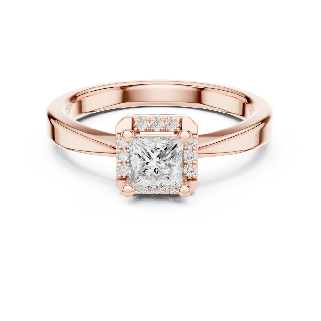 10K Rose Gold Princess-Cut Square Halo Diamond Ring