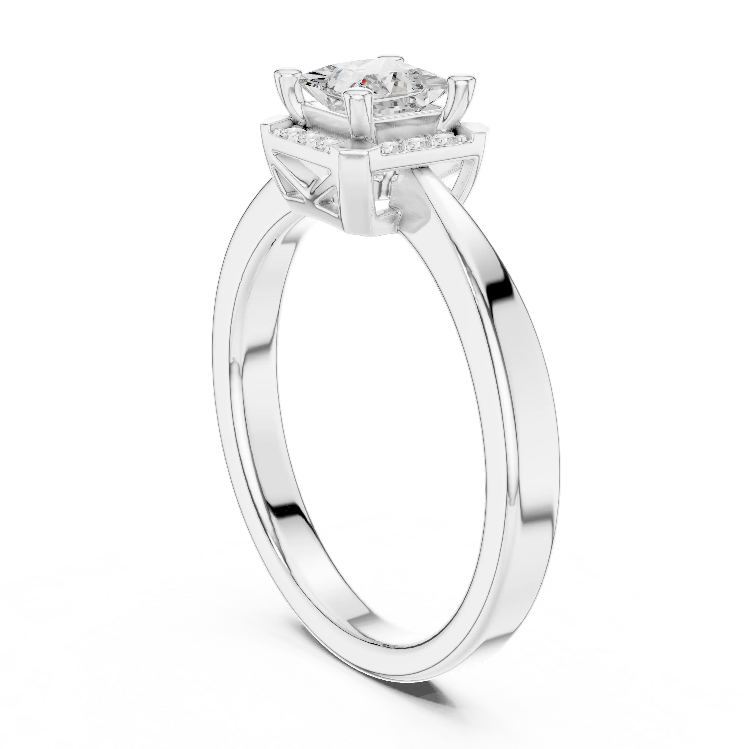 10K Rose Gold Princess-Cut Square Halo Diamond Ring