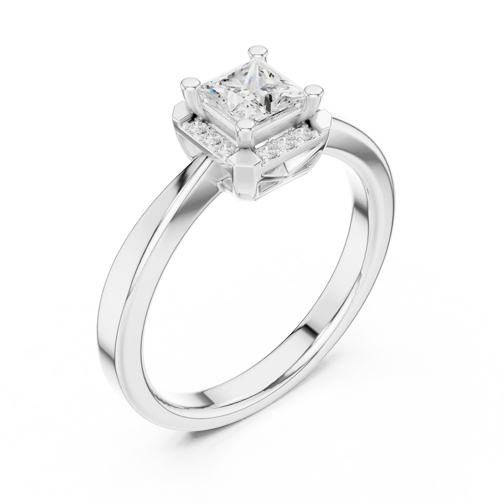 10K Rose Gold Princess-Cut Square Halo Diamond Ring