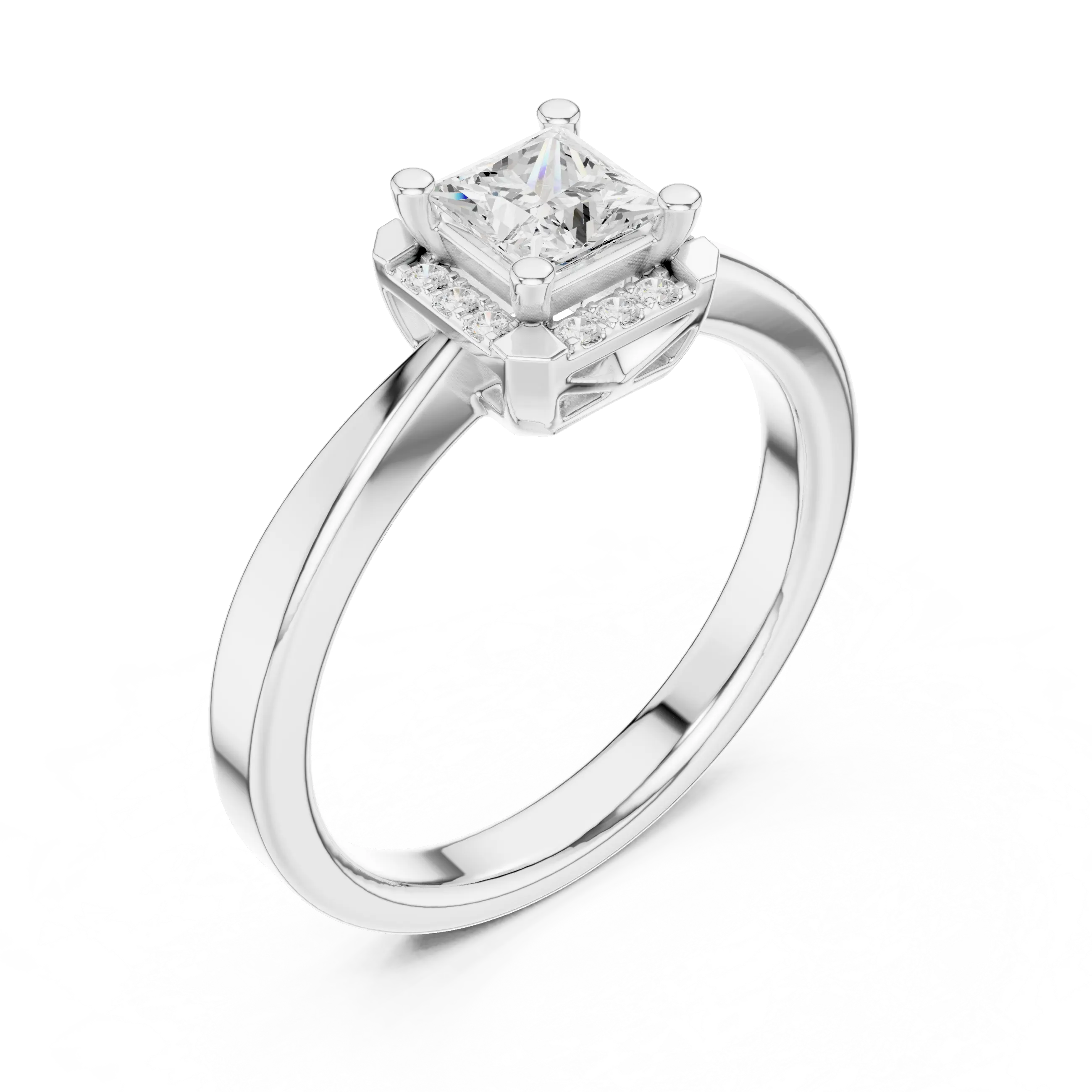 10K Rose Gold Princess-Cut Square Halo Diamond Ring