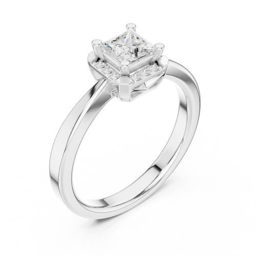 10K Rose Gold Princess-Cut Square Halo Diamond Ring
