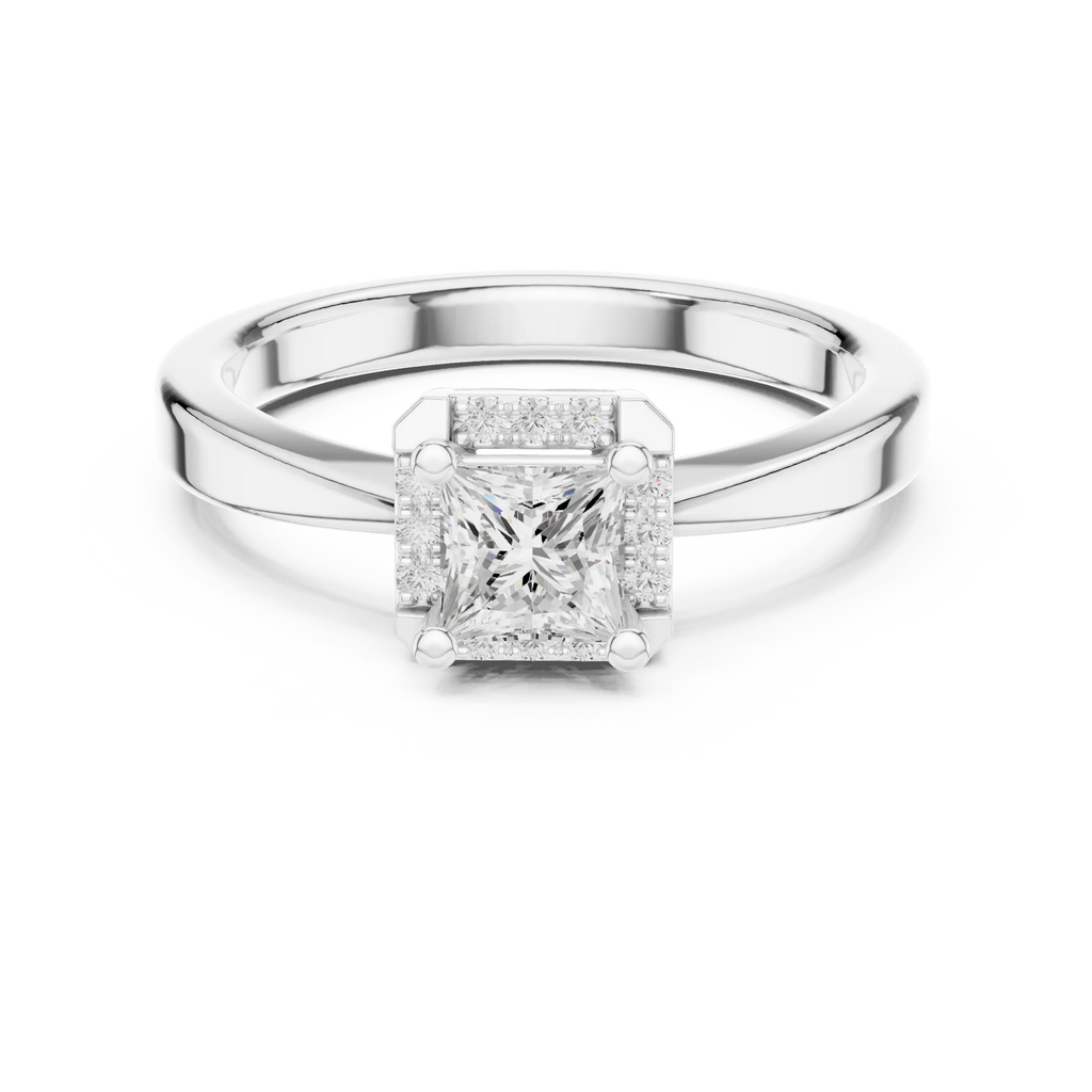 10K Rose Gold Princess-Cut Square Halo Diamond Ring