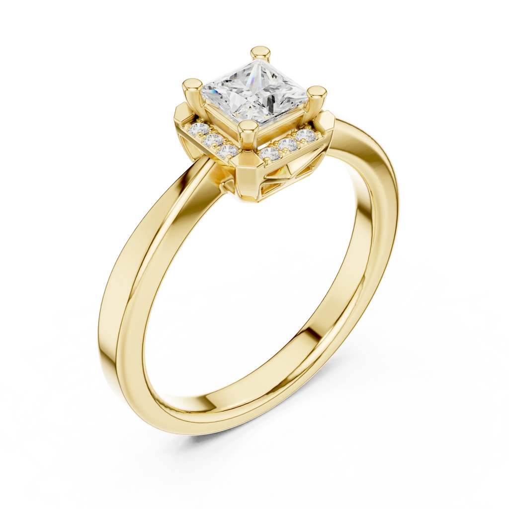 10K Rose Gold Princess-Cut Square Halo Diamond Ring