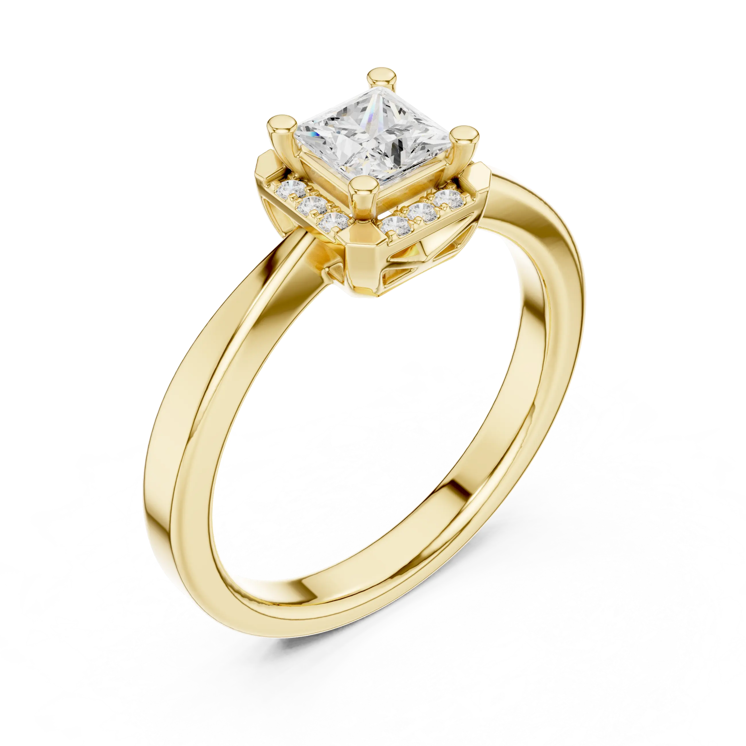 10K Rose Gold Princess-Cut Square Halo Diamond Ring