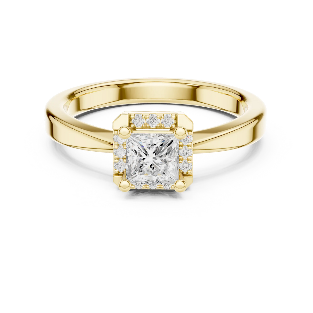 10K Rose Gold Princess-Cut Square Halo Diamond Ring