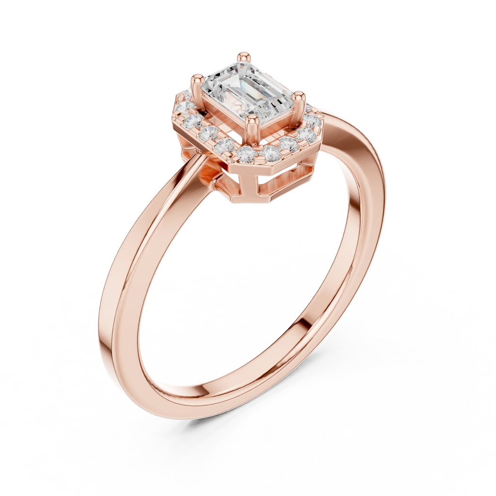 14K White Gold Emerald-Cut Octagon Halo Diamond Engagement Ring