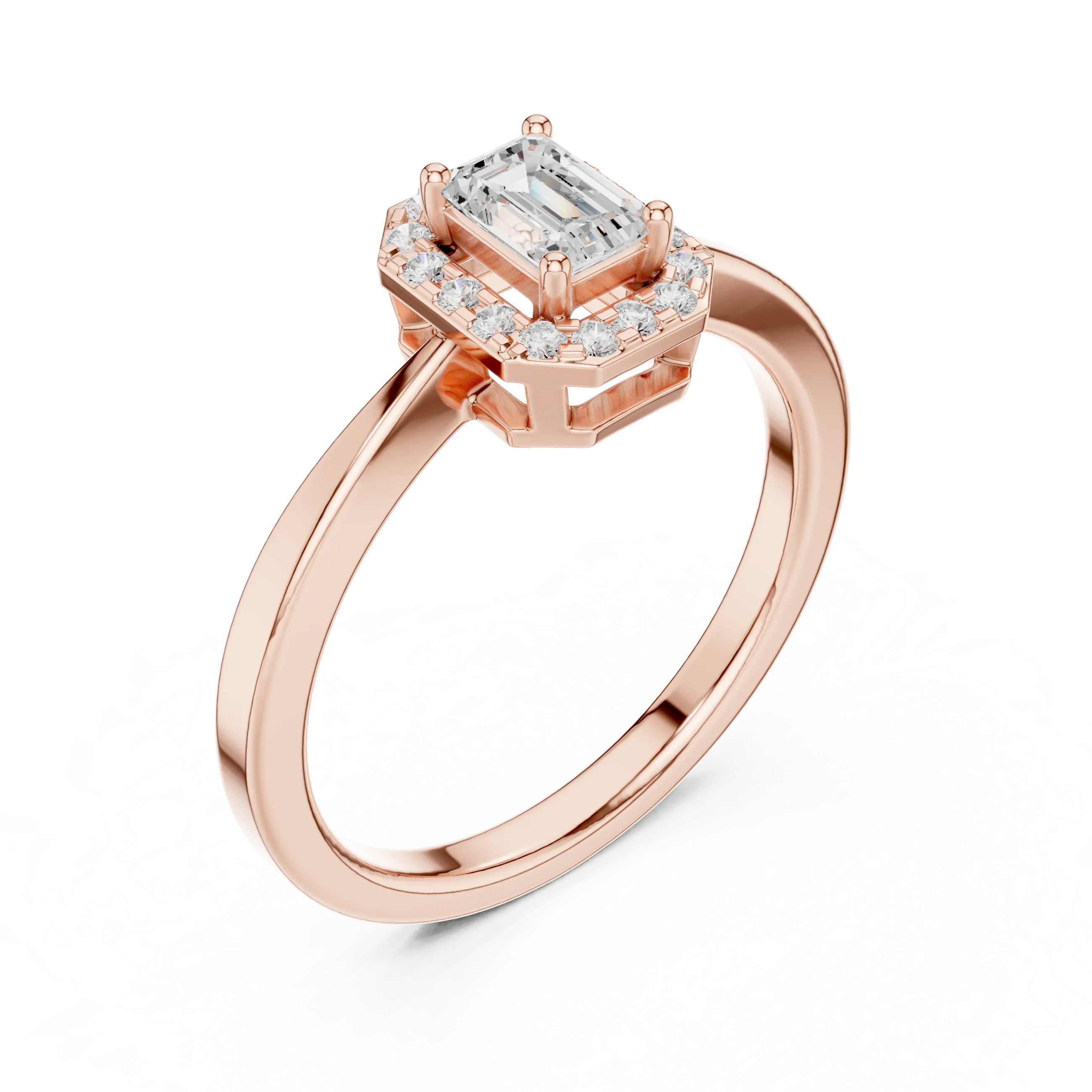 14K White Gold Emerald-Cut Octagon Halo Diamond Engagement Ring