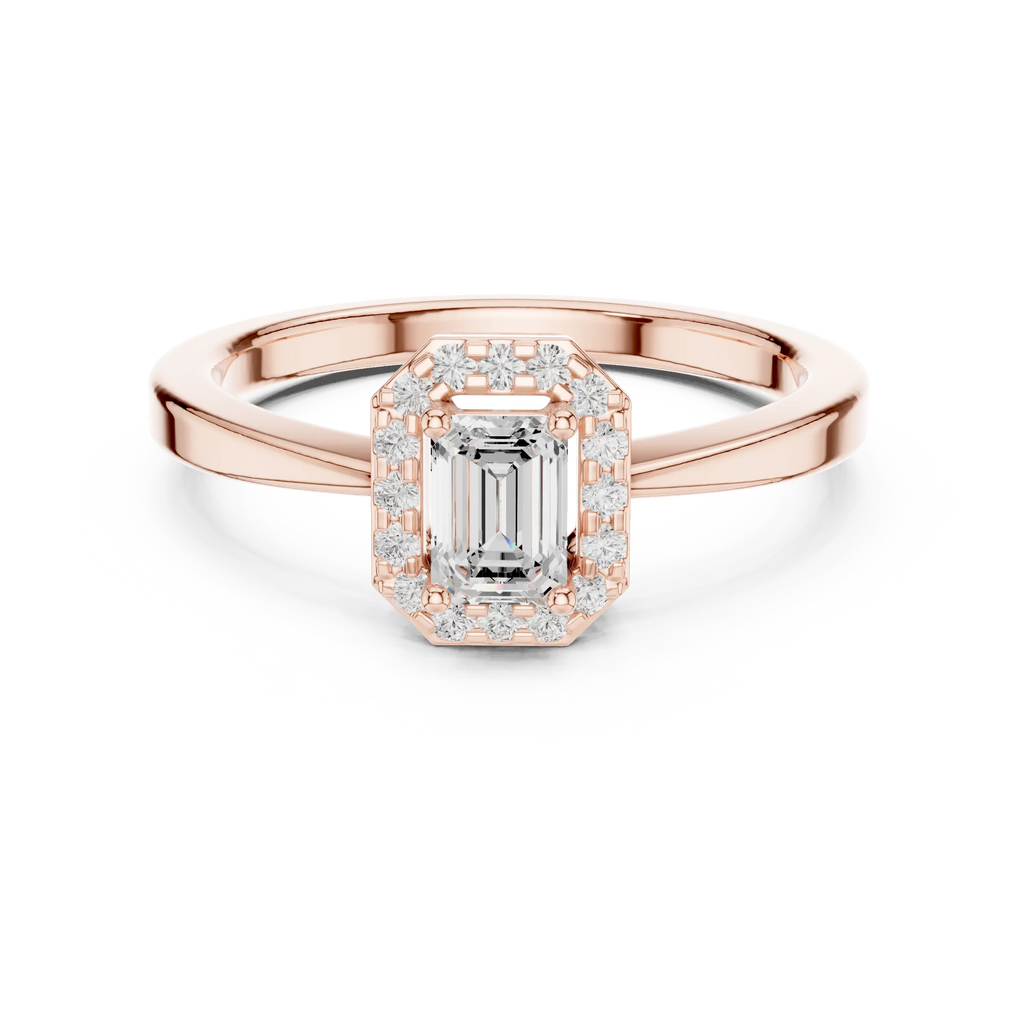 14K White Gold Emerald-Cut Octagon Halo Diamond Engagement Ring