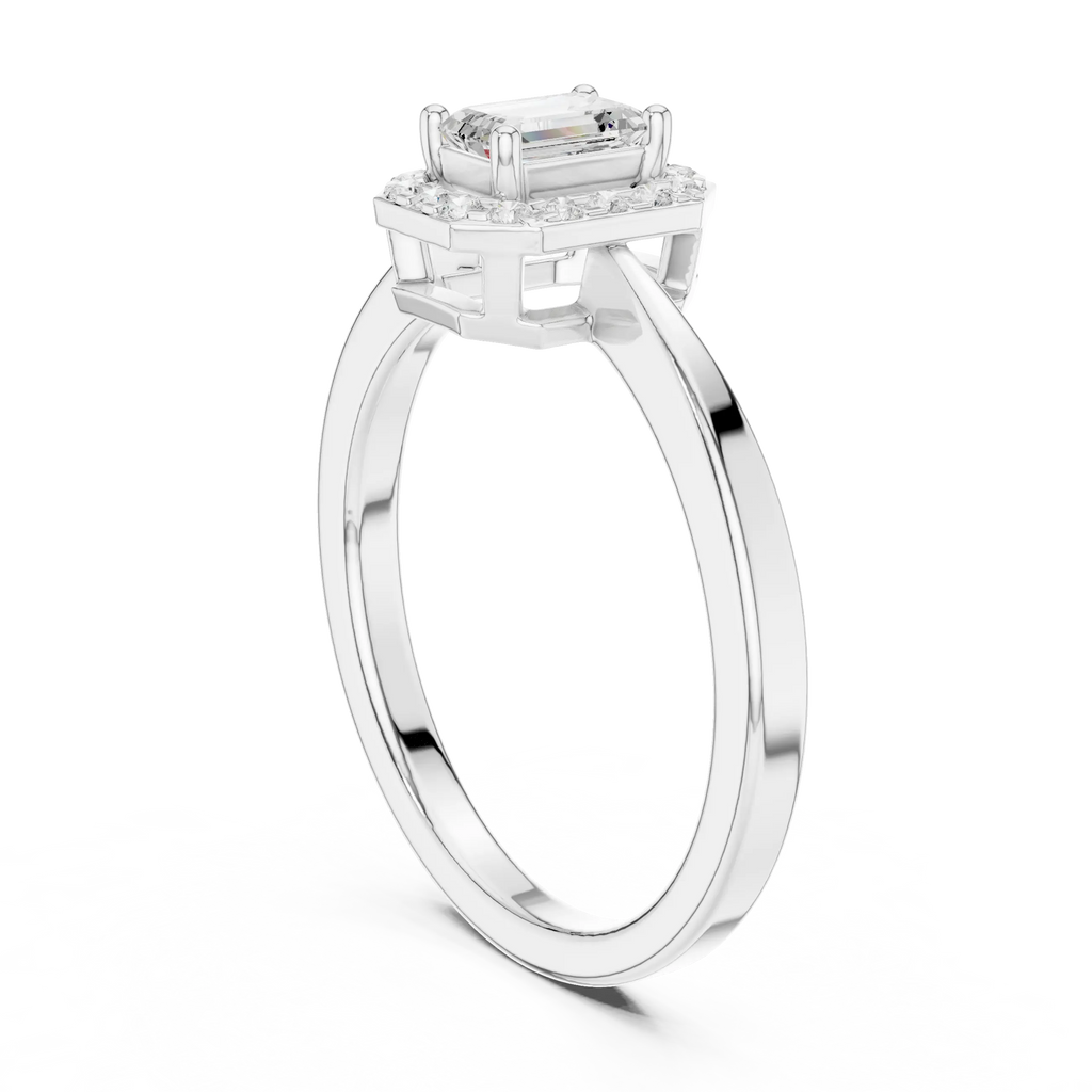 14K White Gold Emerald-Cut Octagon Halo Diamond Engagement Ring