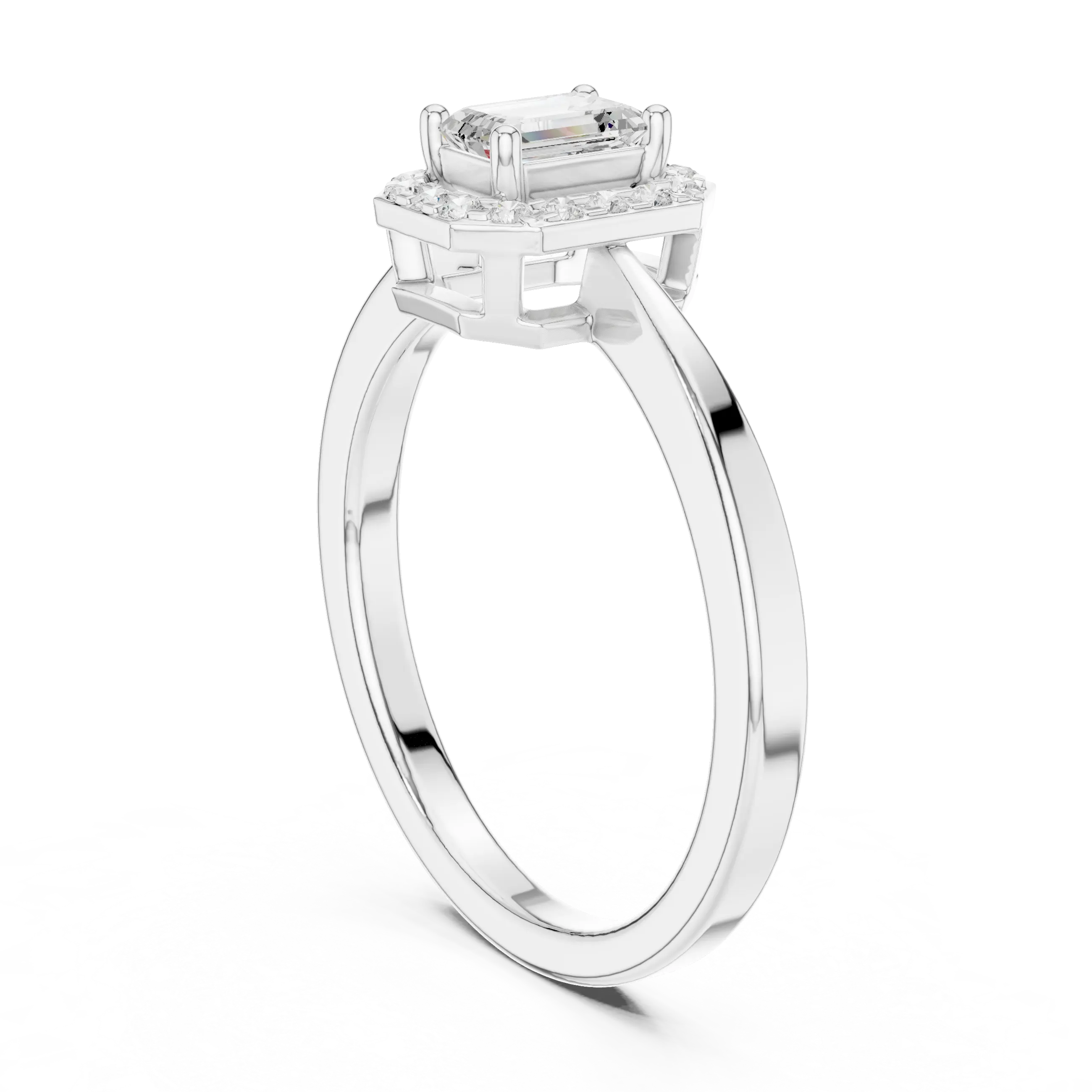 14K White Gold Emerald-Cut Octagon Halo Diamond Engagement Ring