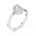 14K White Gold Emerald-Cut Octagon Halo Diamond Engagement Ring