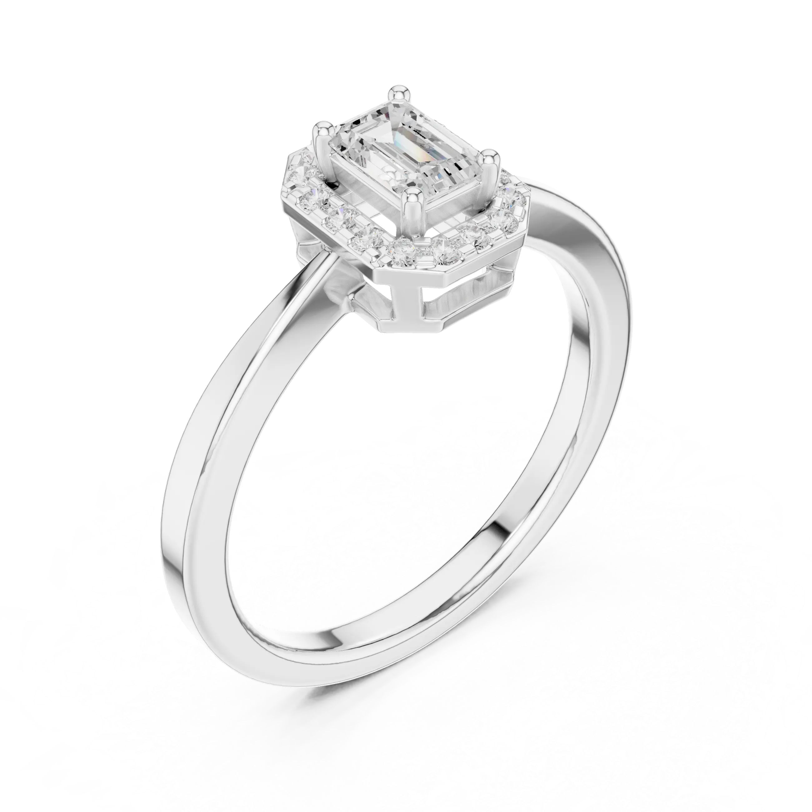 14K White Gold Emerald-Cut Octagon Halo Diamond Engagement Ring