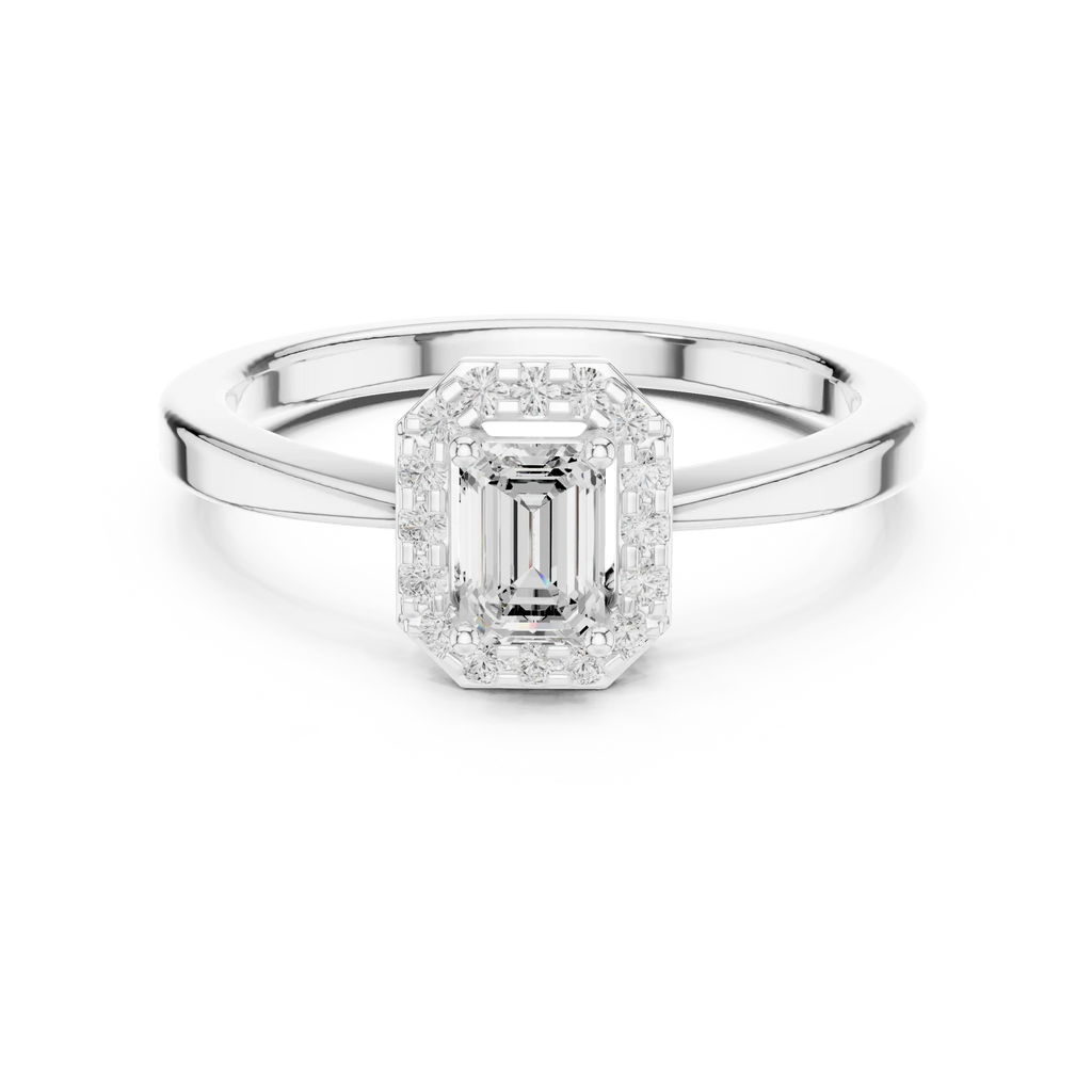 14K White Gold Emerald-Cut Octagon Halo Diamond Engagement Ring