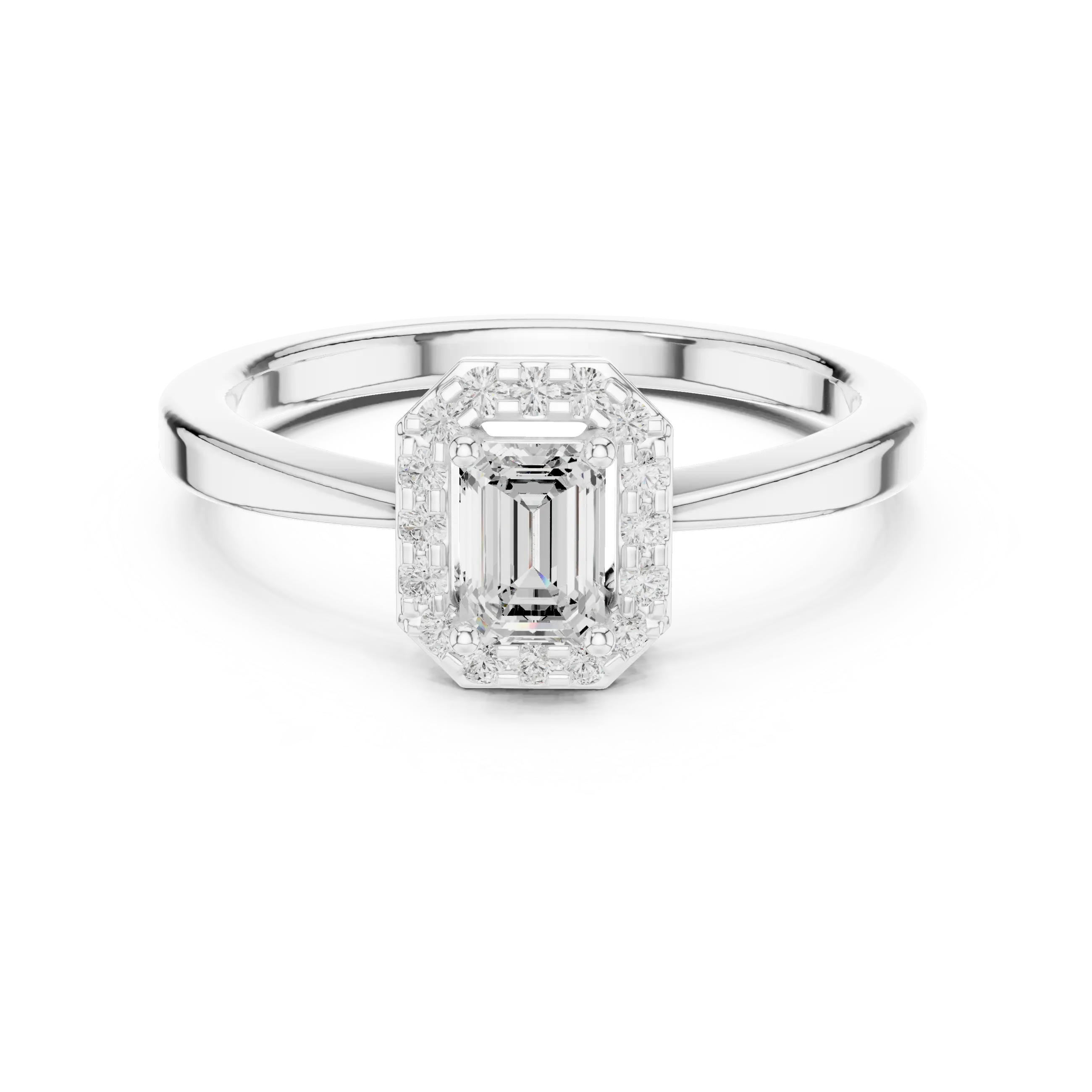 14K White Gold Emerald-Cut Octagon Halo Diamond Engagement Ring