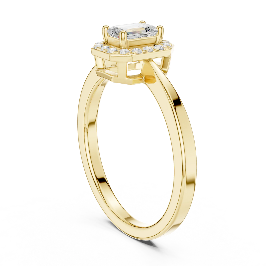 14K White Gold Emerald-Cut Octagon Halo Diamond Engagement Ring