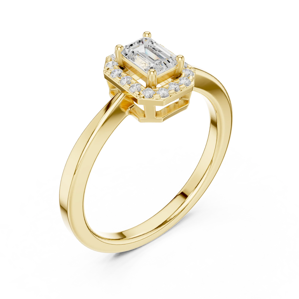 14K White Gold Emerald-Cut Octagon Halo Diamond Engagement Ring