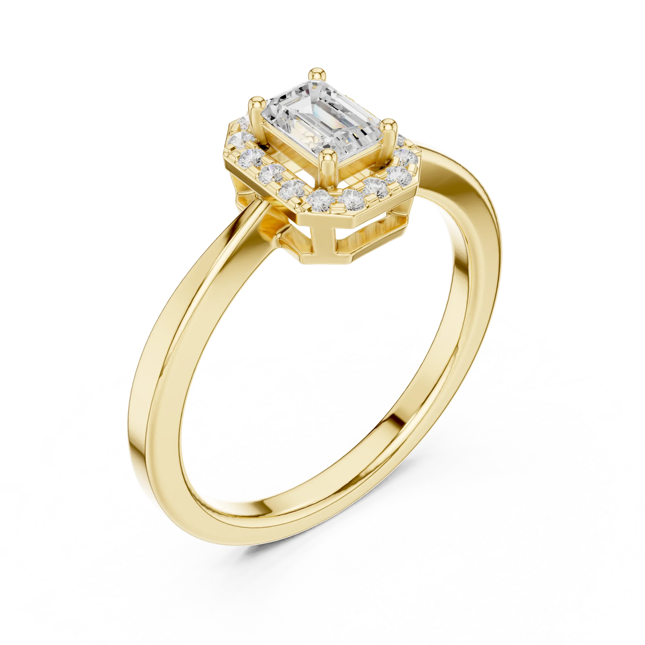 14K White Gold Emerald-Cut Octagon Halo Diamond Engagement Ring
