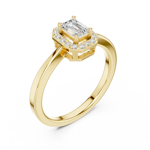 14K White Gold Emerald-Cut Octagon Halo Diamond Engagement Ring